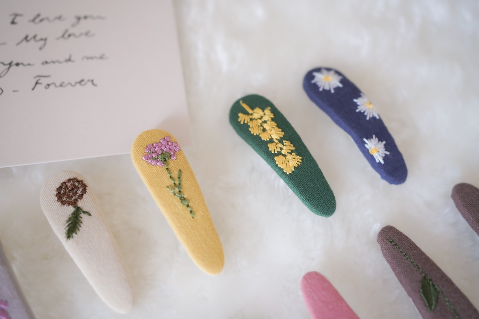 Handmade Embroidered Floral Hair Clips – Linen Snap Barrettes for Girls & Women