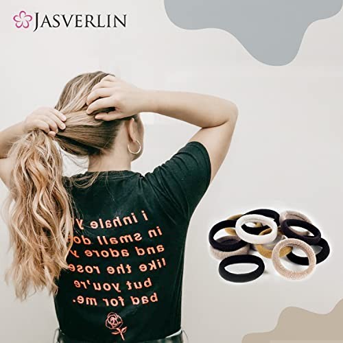 100 pcs Seamless Cotton Hair Ties, Thick Hair Elastic Bands Soft No 5 Colors