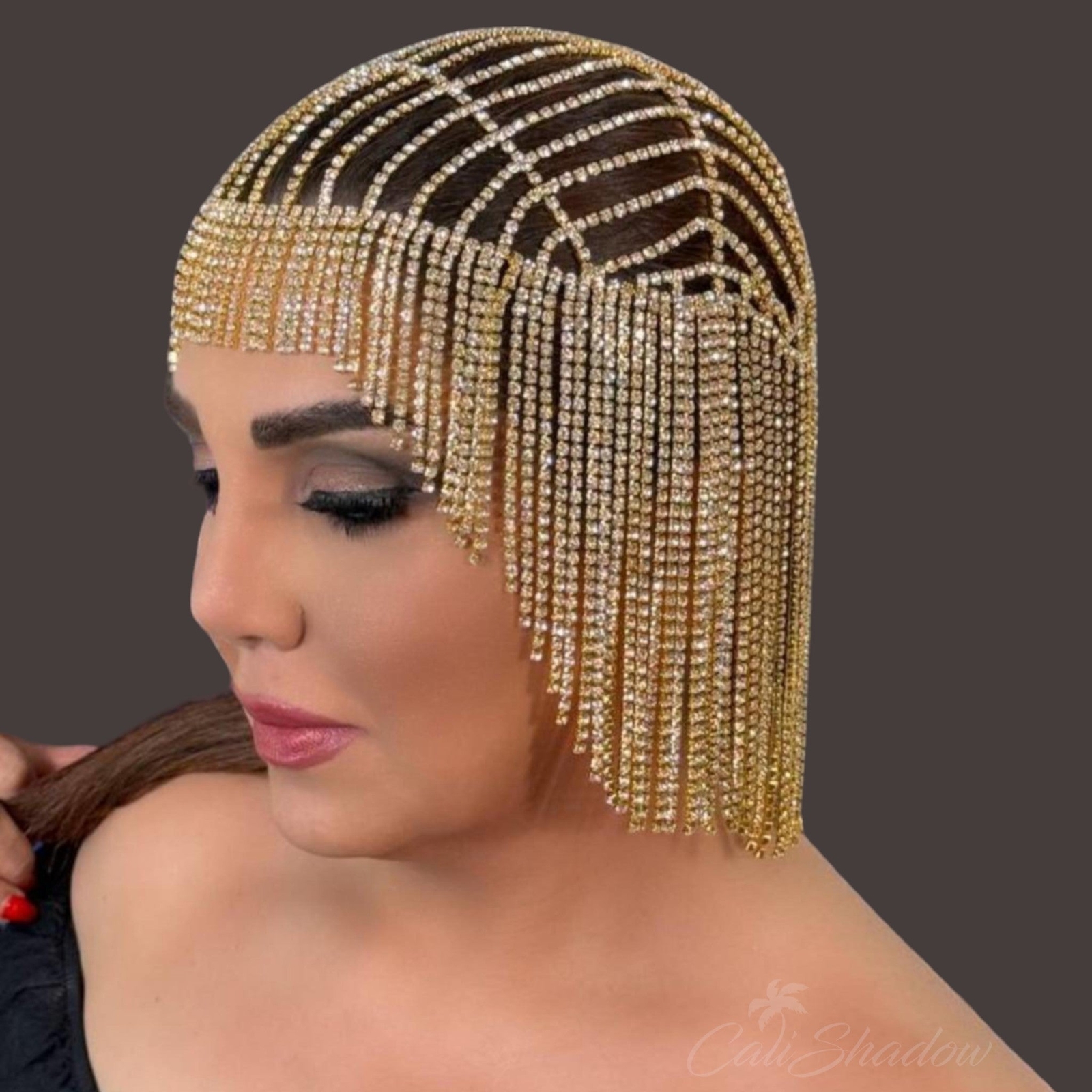 Crystal Tassel Hair Chain Head for Women Backside Forehead Flapper Cap Headband