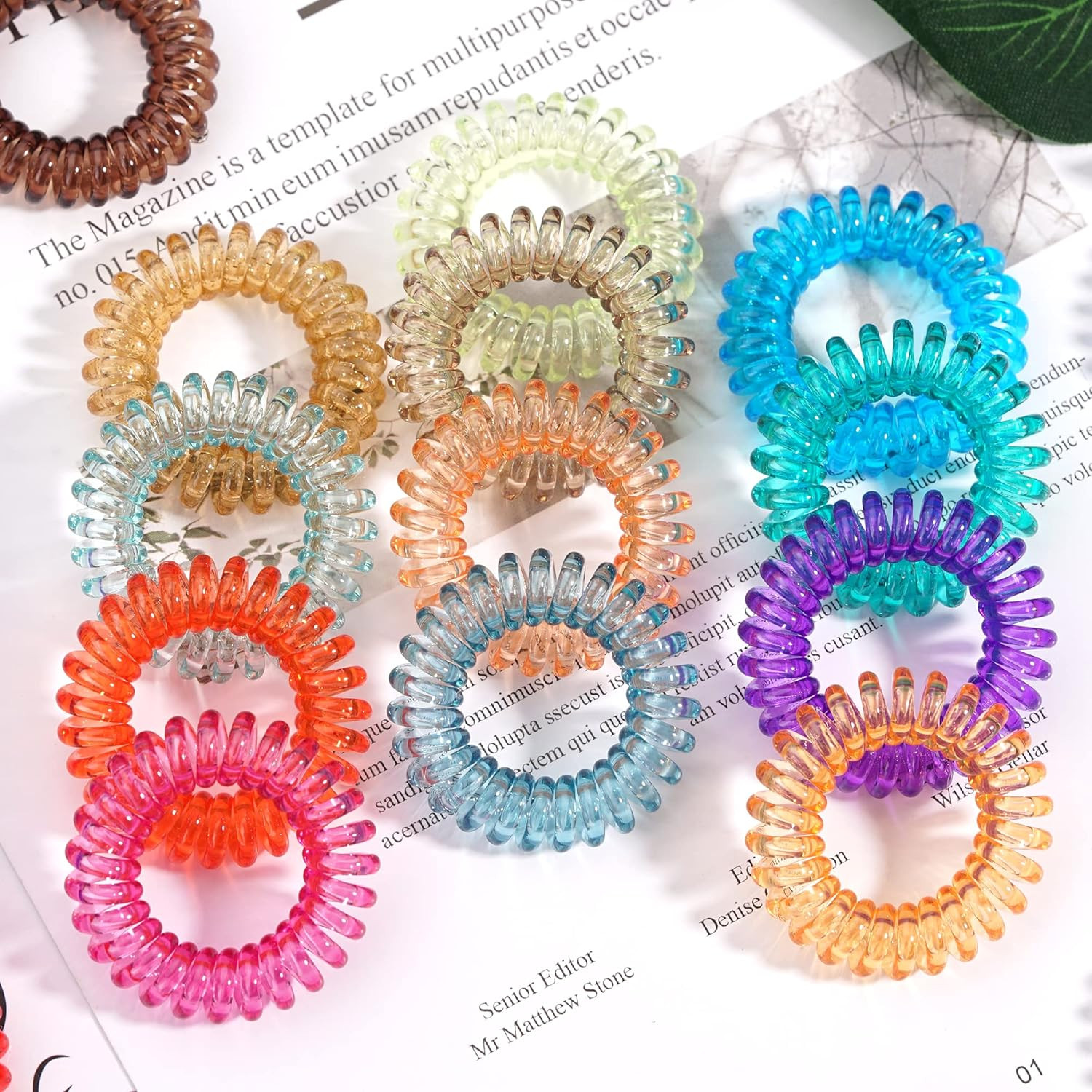 24Pcs Spiral No Crease Coil Hair Ties Transparent Waterproof Ponytail Holders