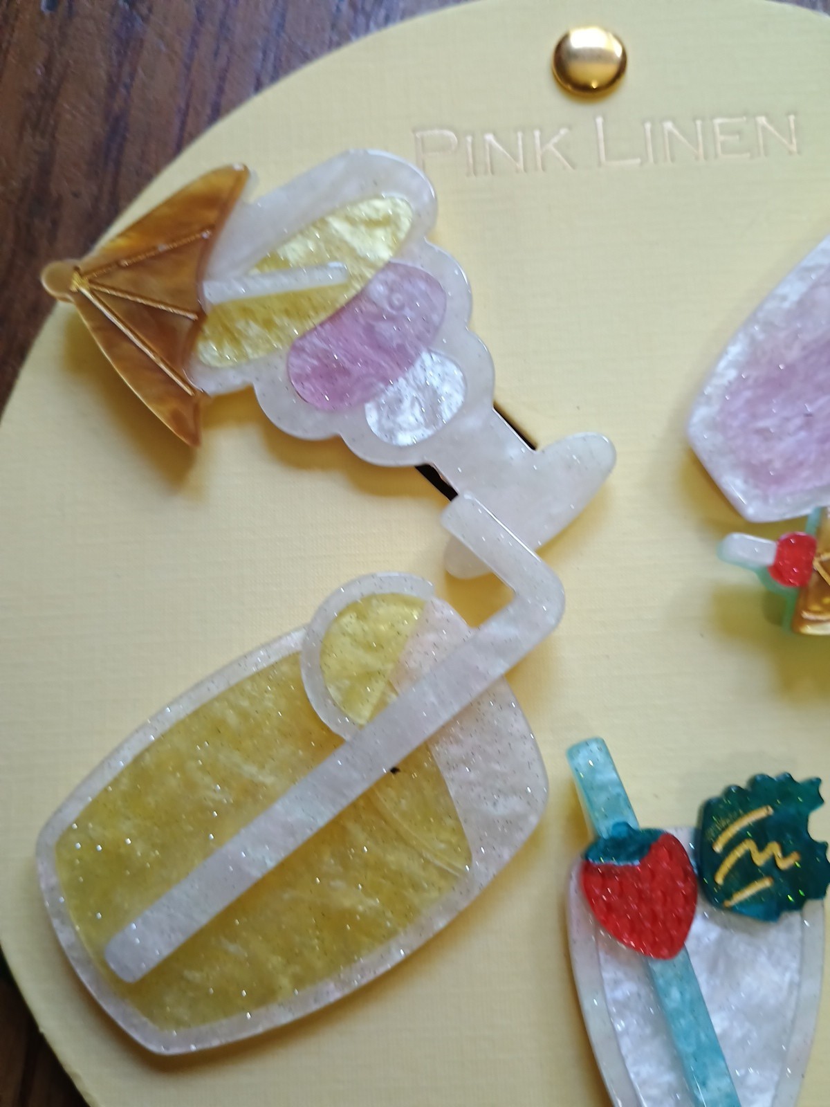 NEW Pink Linen Drink Hair Clips Set Of 5 Pastels Pink Green Yellow
