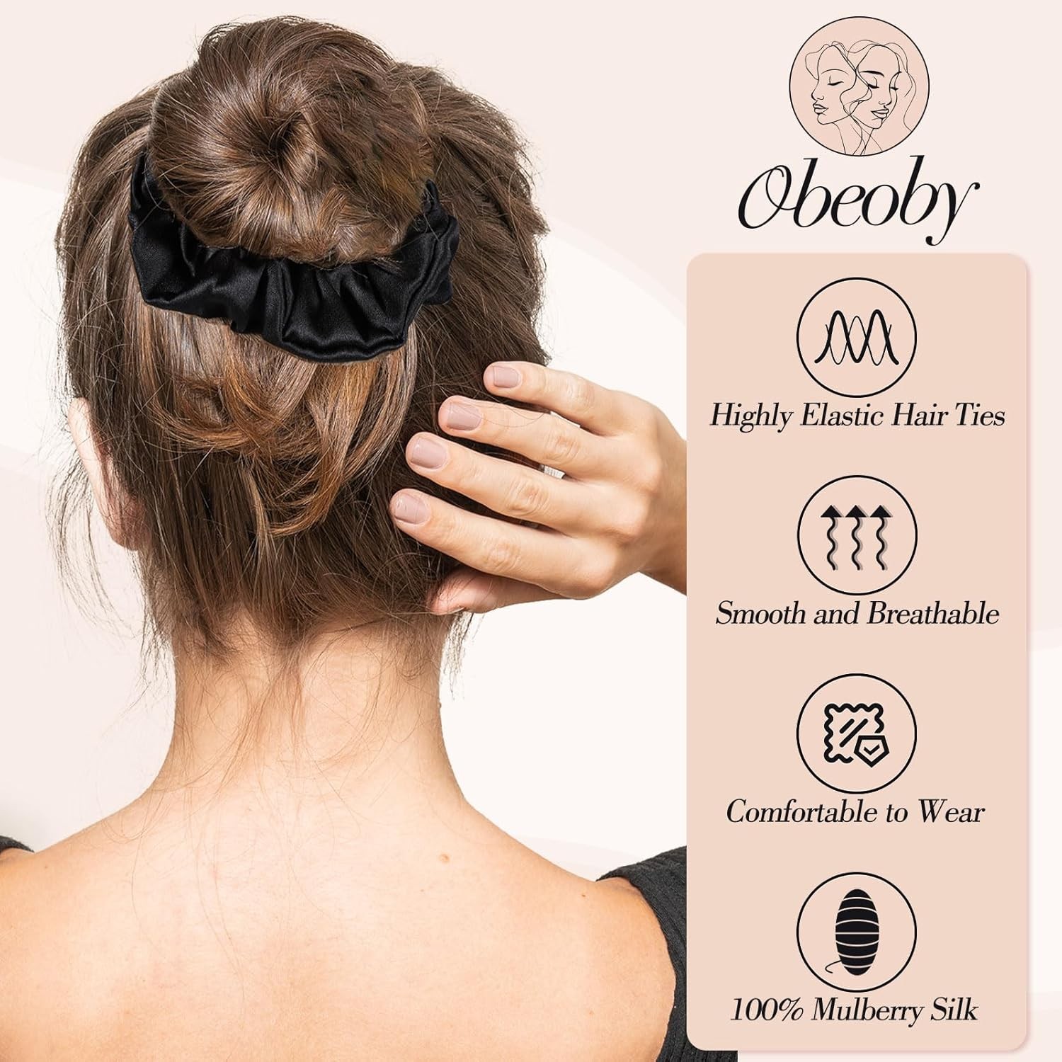 4 Pack 100% Mulberry Silk Hair Scrunchies Silk Hair Ties for Hair No Damage