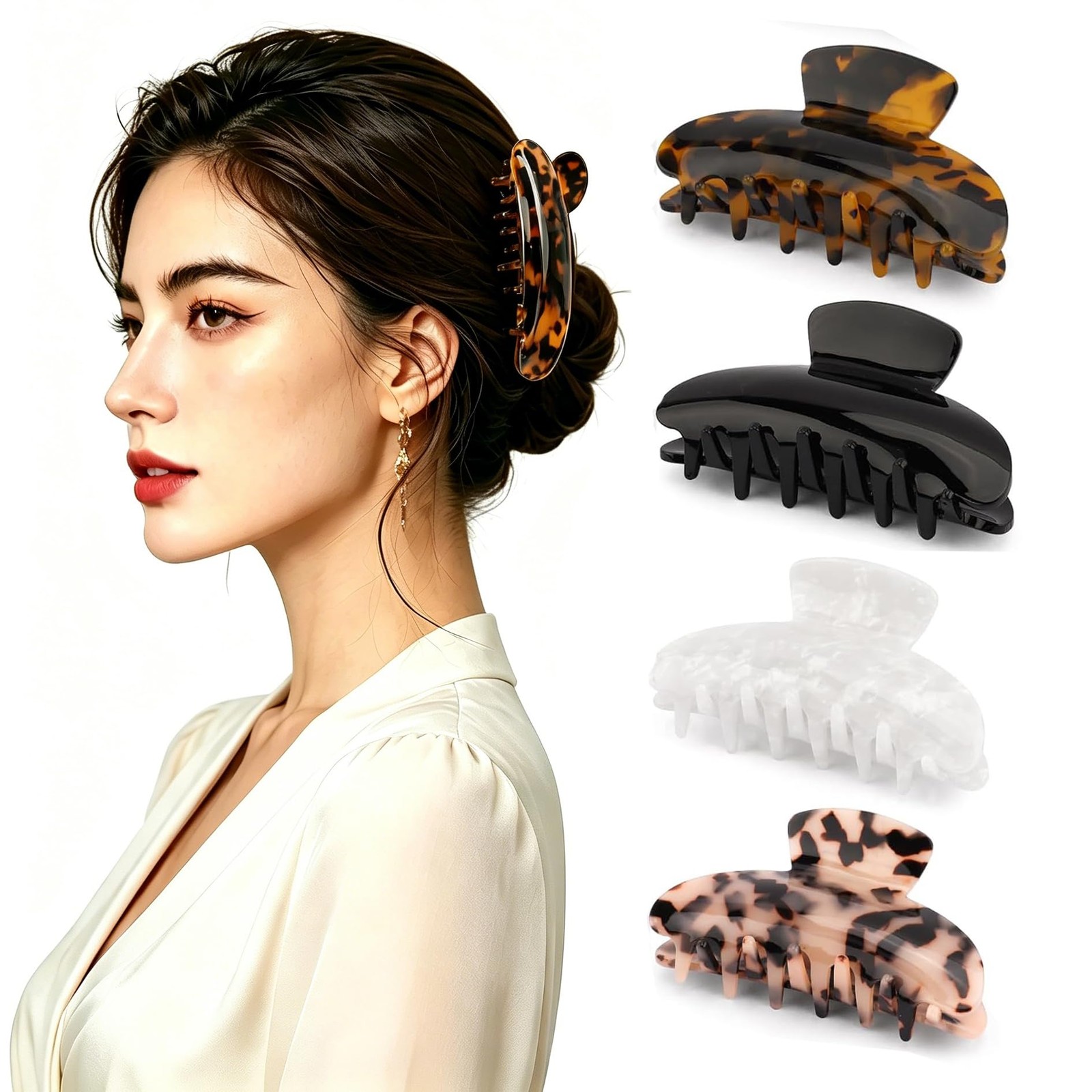 4 PCS Premium Durable Hair Claw Clips, Medium Acetate Tortoise Shell Leopard …