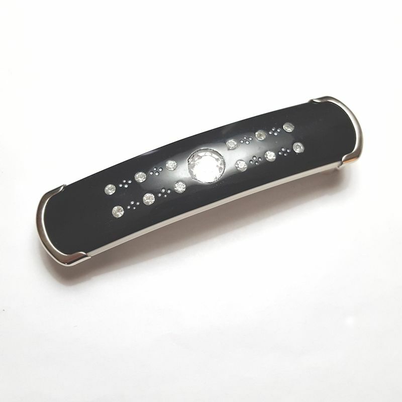 Women Barrette Decorated Crystal Felt Soft Long Oval Hair Clip VTG Made in Japan