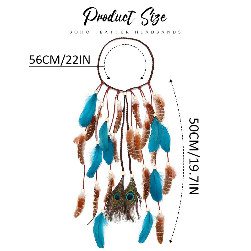 Boho Feather Headband Hippie Headpiece White Gypsy Costume Headband Indian Hair