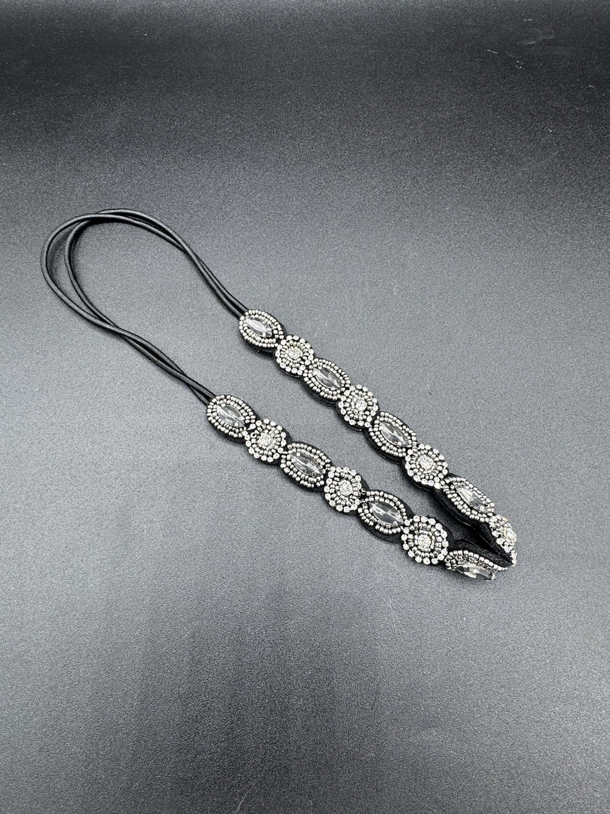 Boho Rhinestone Stretch Headband Black Elastic Crystal Hair Band New