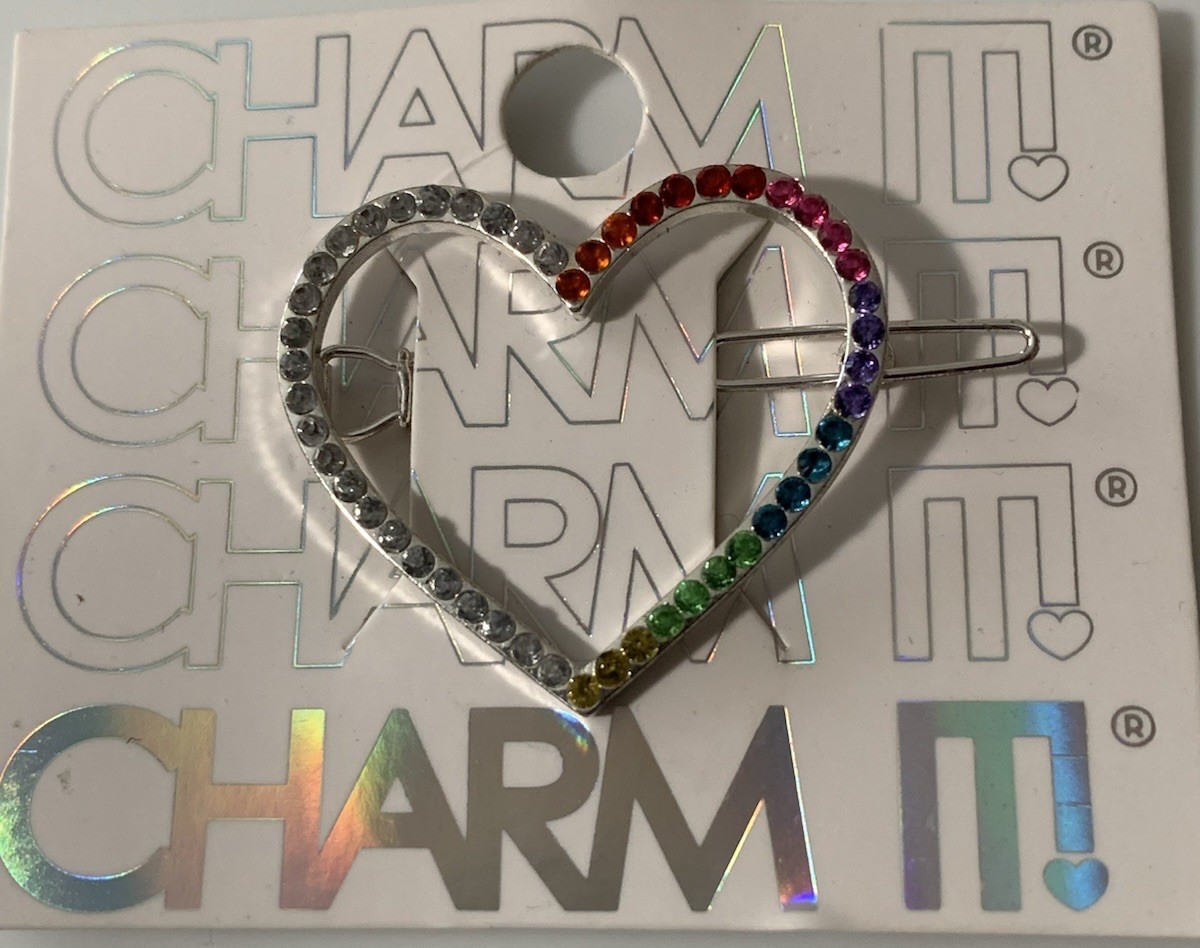 Charm It Rainbow Heart Plastic Rhinestone Hair Barrette NEW Other AS IS