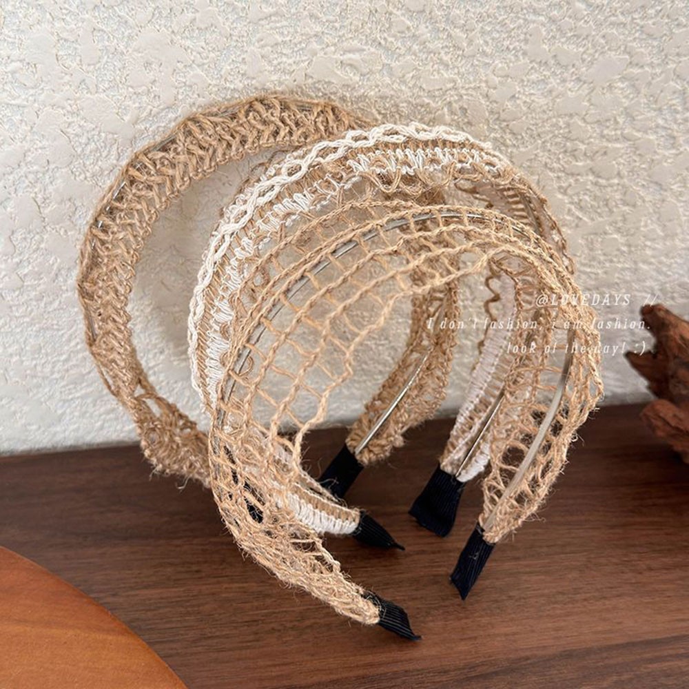 2PACK Straw Wide-Brimmed Braided Headband Hair Band Hand-Woven Linen Hair Hoop