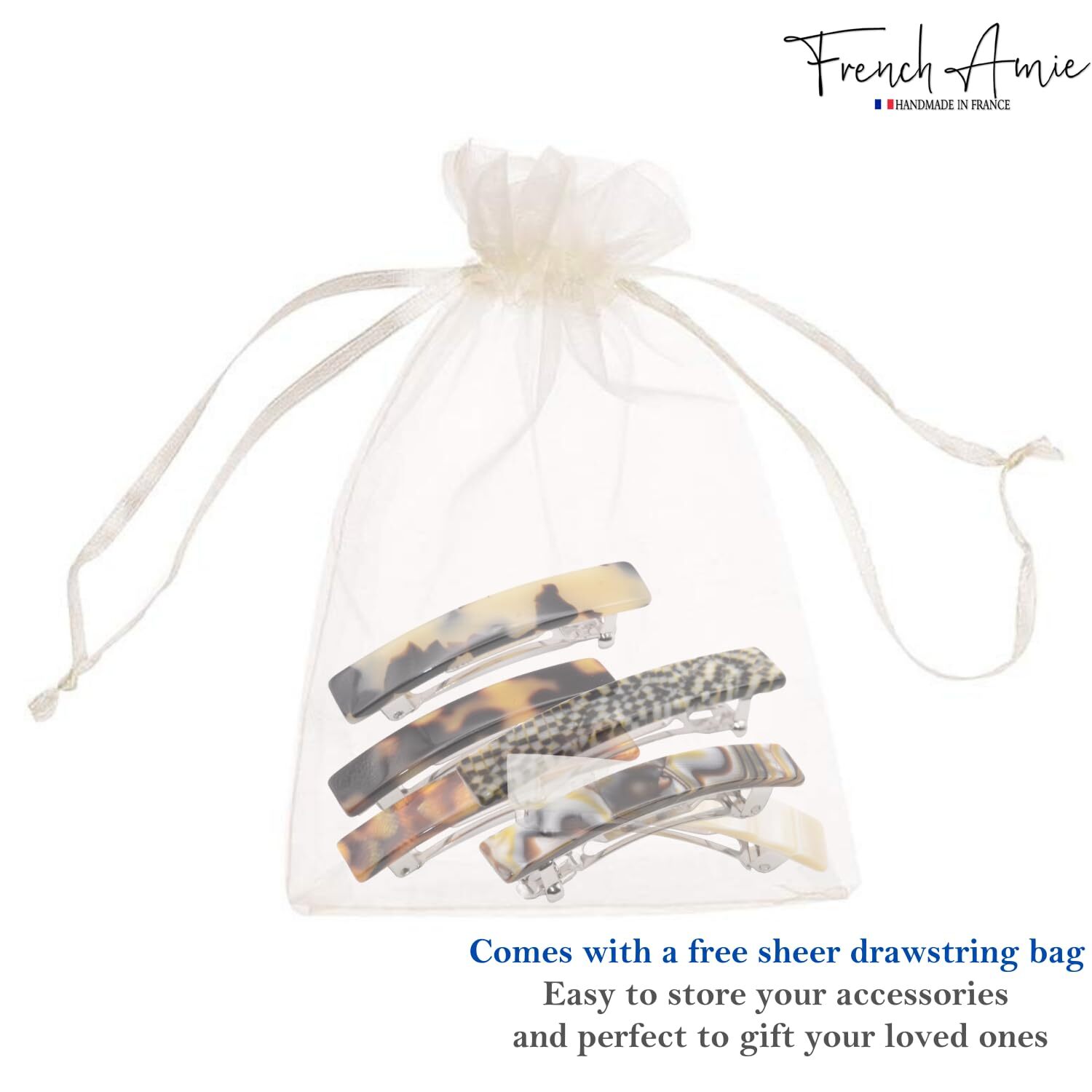 French Amie Bar Mini Set of 6 Handmade Celluloid Hair Clip Barrette for Girls