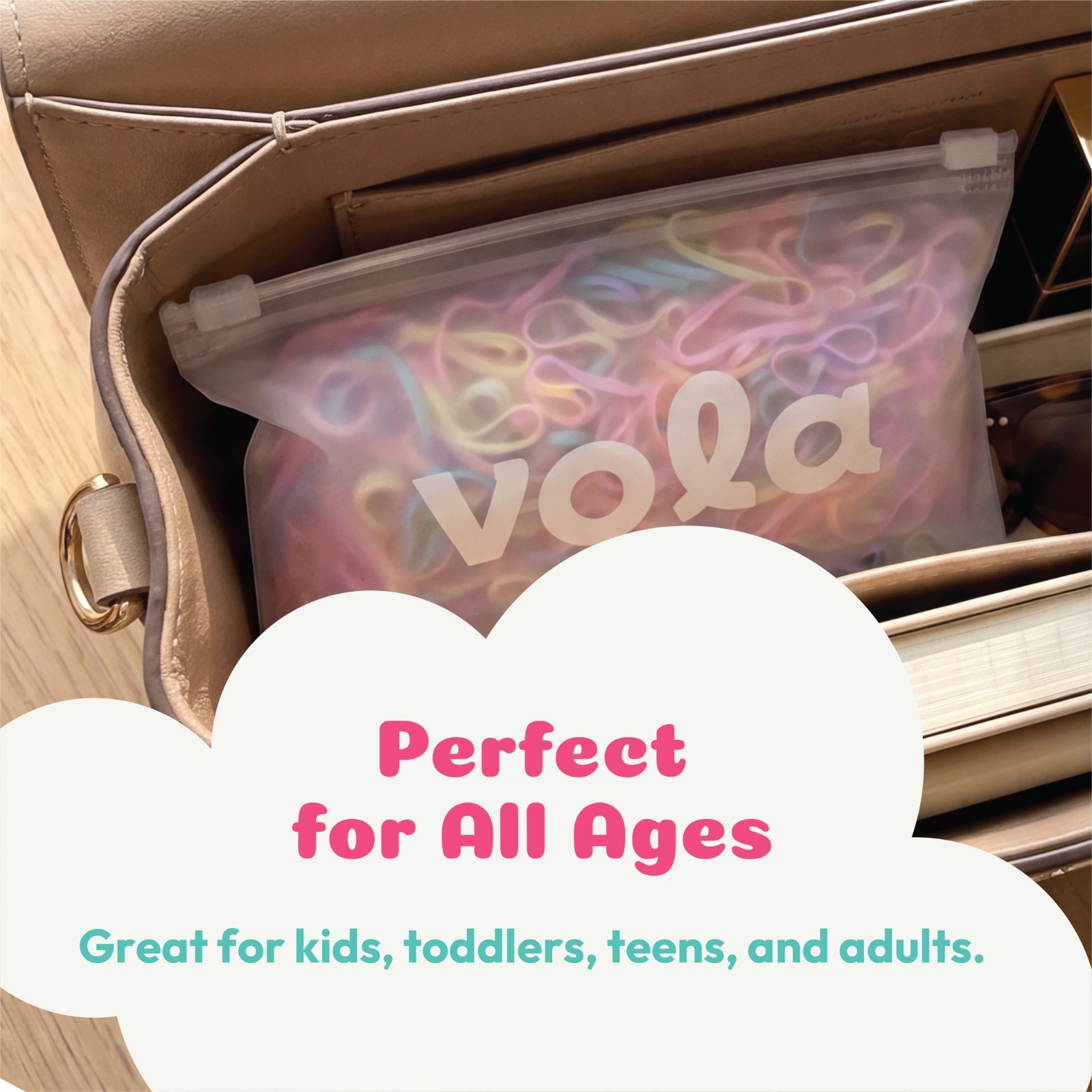 VOLA Elastic Hair Bands Kids and Adults 1000 Ct, Pastel Assorted Colors