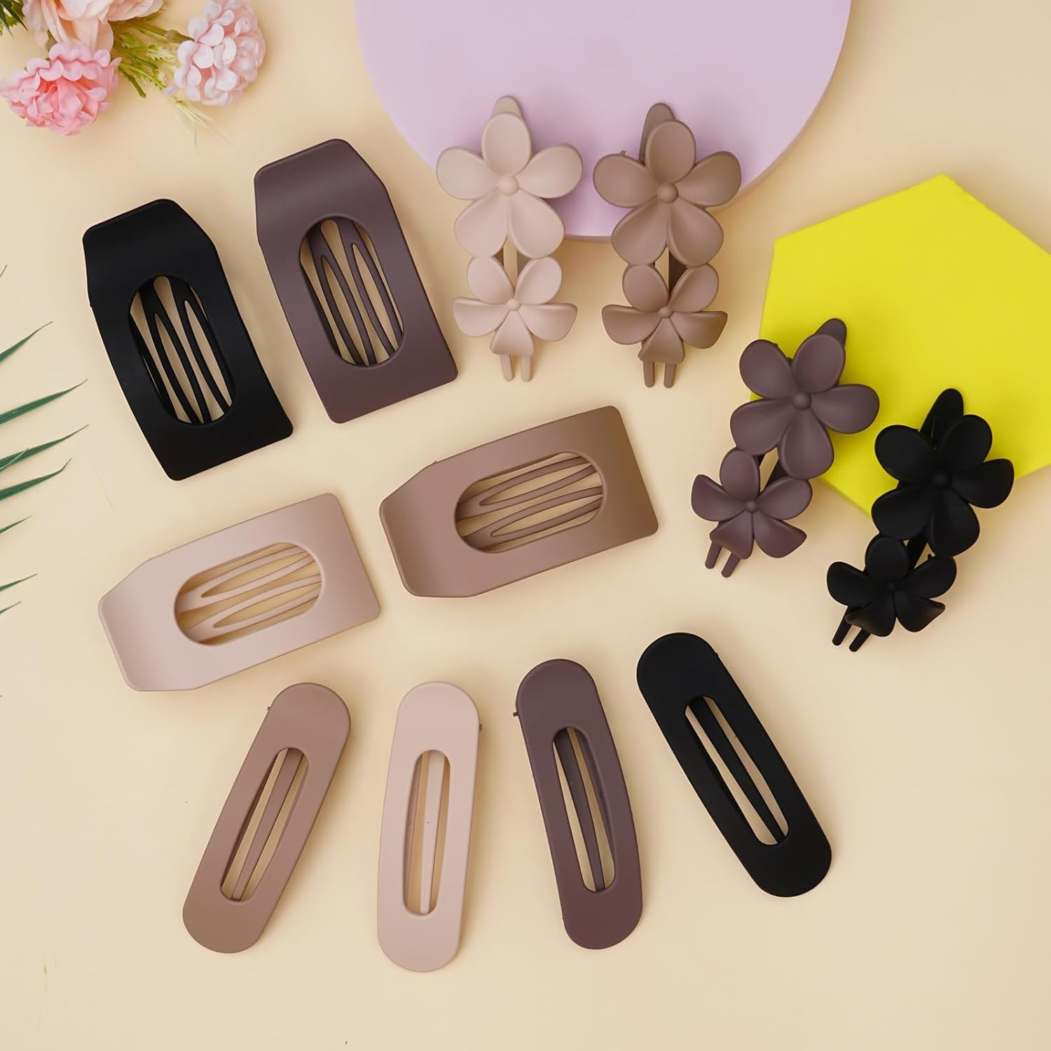 12 Pack Flat Hair Clips for Women – Matte Neutral Square Claw Clips, Flat Barret