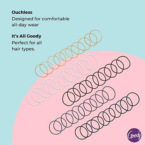 Goody Ouchless Elastic Hair Ties – 50 Ct, Assorted Neutrals, 2MM Rubber Bands—