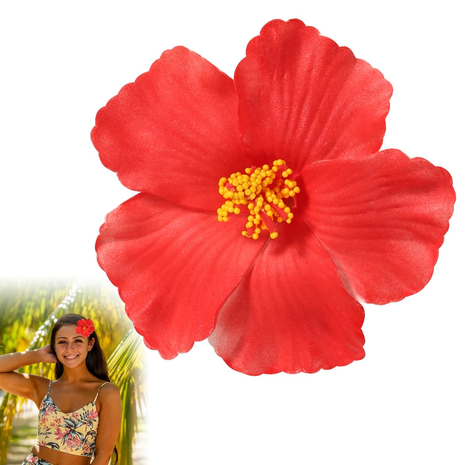 2pcs Flower Hair Clip, Red Hawaiian Clip 1 Count (Pack of 2), red