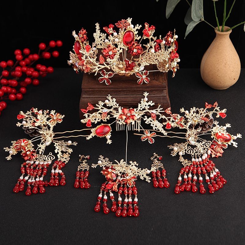 1 Set Chinese Wedding Bridal Hair Headdress Hairpin Headpiece Step Shake Tiara