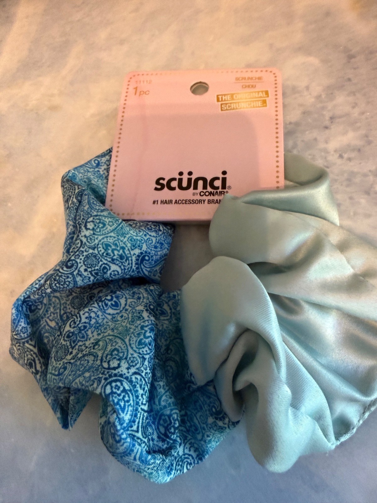 Scunci Blue Paisley Satin Scrunchie Ponytail Holder Preppy Boho Hair