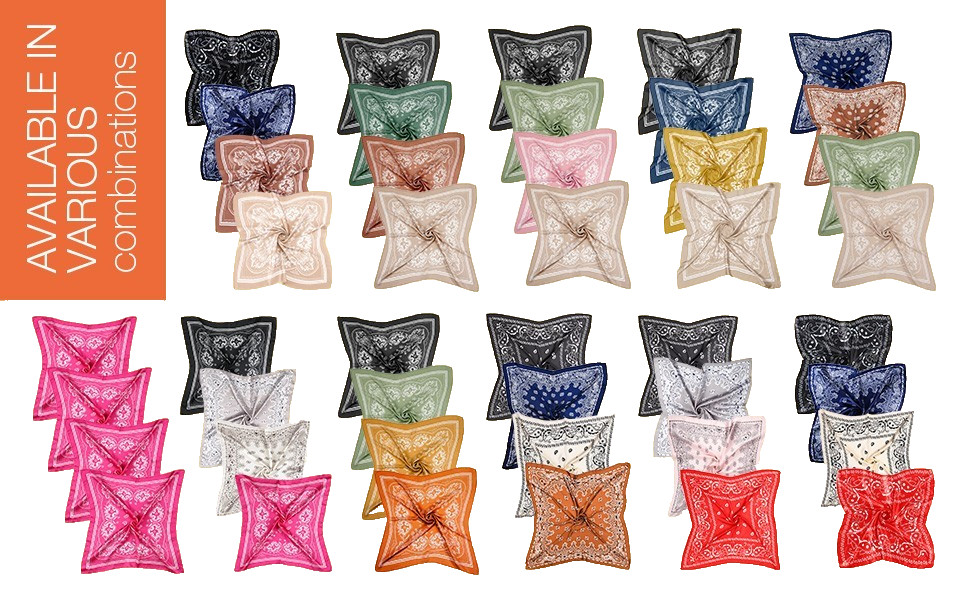 4 Pcs 27” Square Satin Bandanas for Women, Paisley Head Scarves Neck Hair Wrap