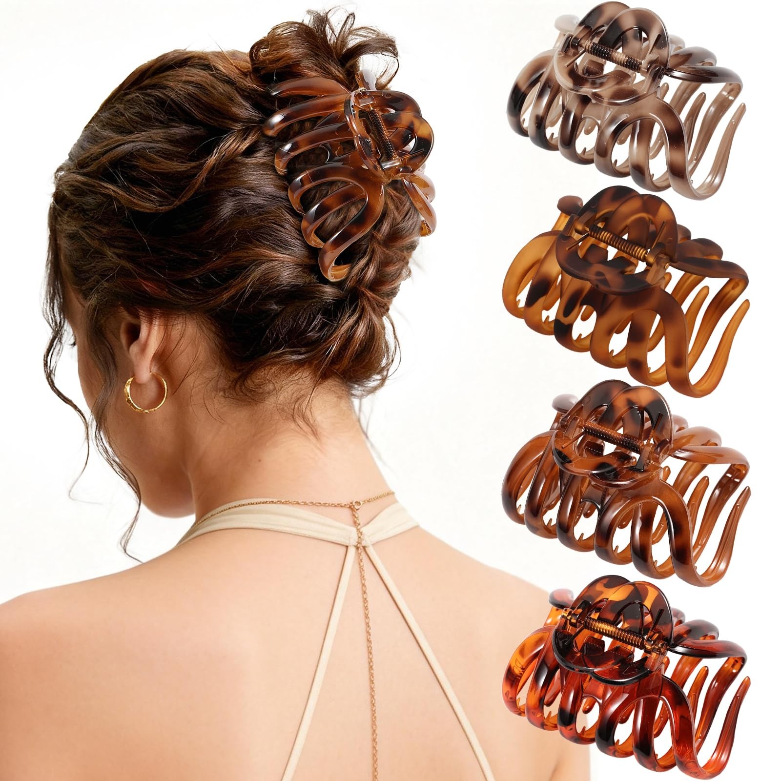 4 PCS 3.8″ Octopus Hair Claw Clips, Large Tortoise Shell Claw Clips for Women…