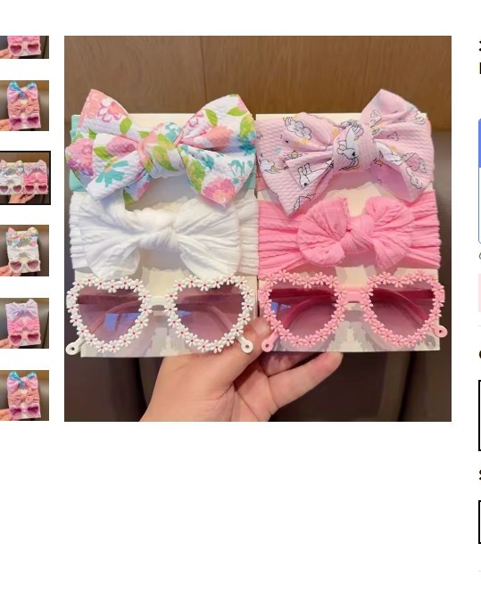 6 Pcs/Set New Solid Color Bowknot 2 Styles Pattern Hairband Flower Heart Glass