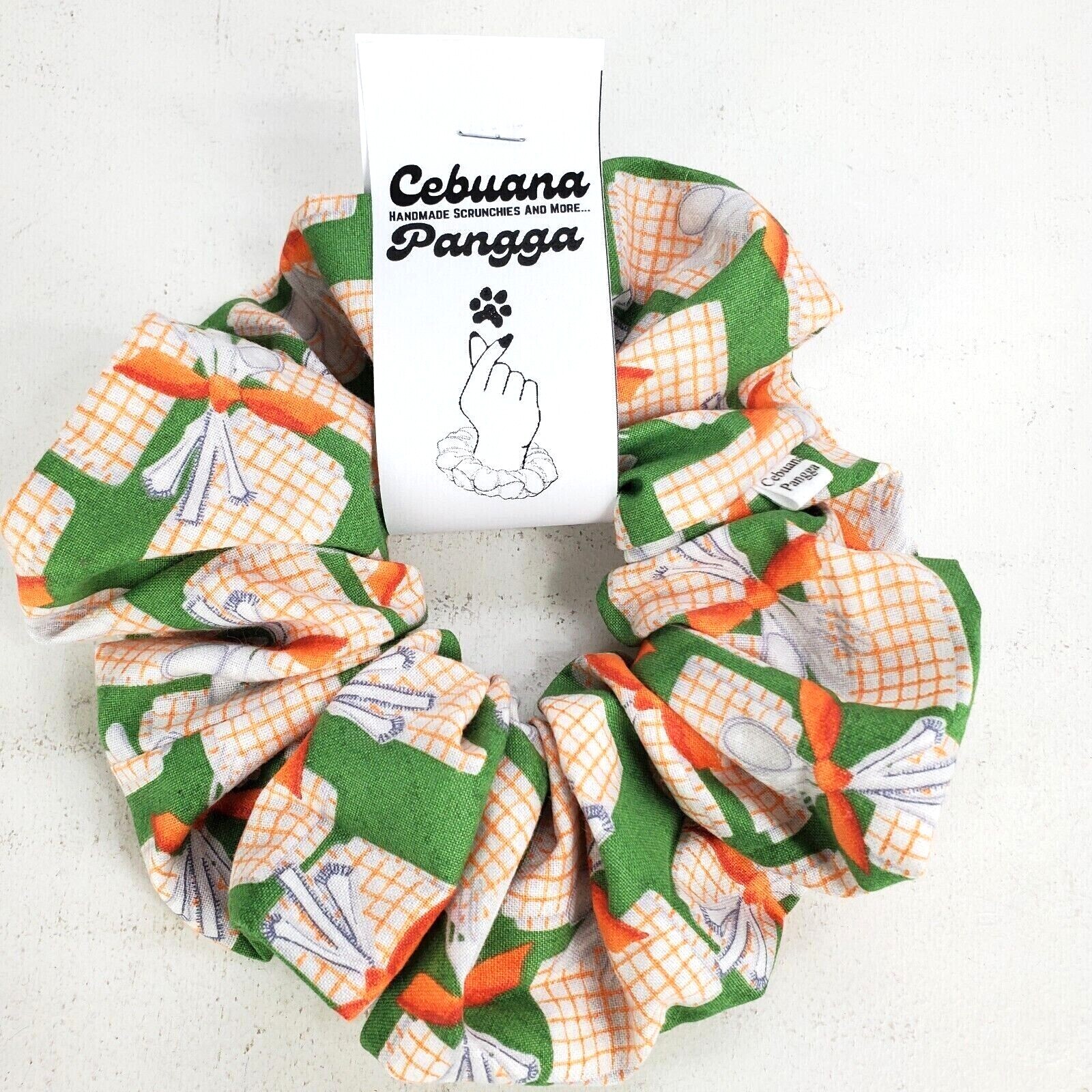Handmade Women’s Scrunchies size XL White Cotton Fabric Fall Utensils Print New
