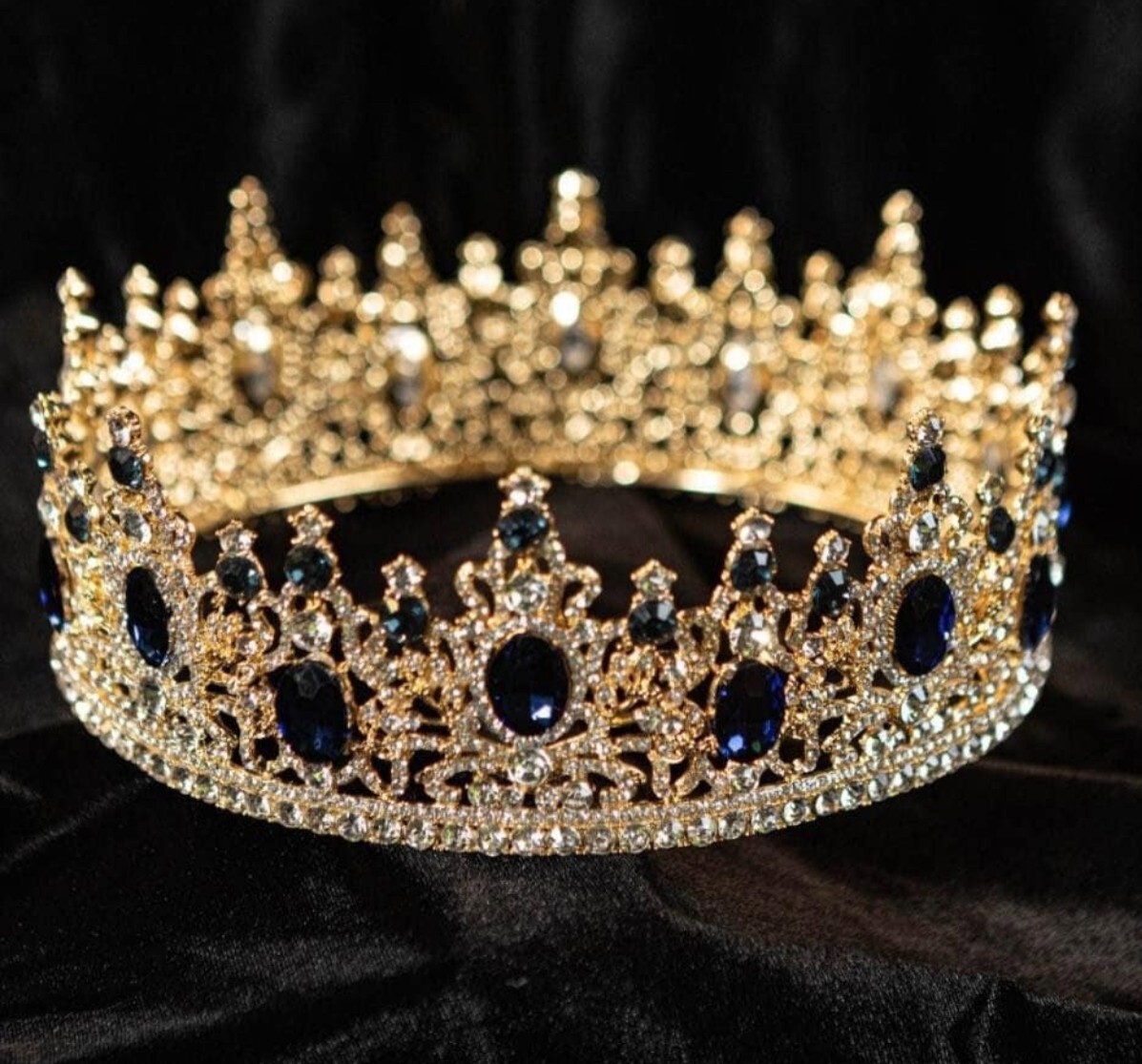 Royal Black Crystal Crown for Men, Party, Costume, Headpiece, Jewelry, Gift