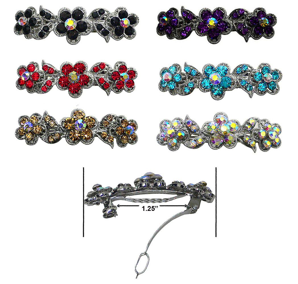 Set of 6 6-Count Bella Small Crystal Sparkly Flower Barrettes U86250-1338-6