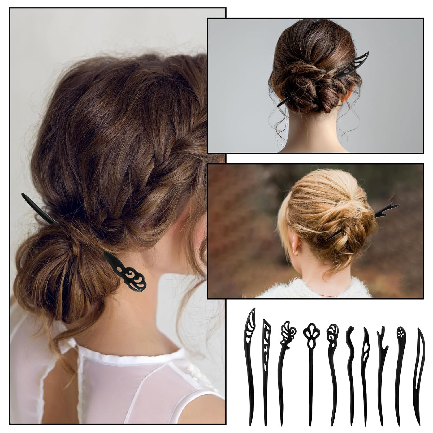Wooden Hair Sticks 10 Pcs Traditional Chinese Japanese Hair Chopsticks Pins for