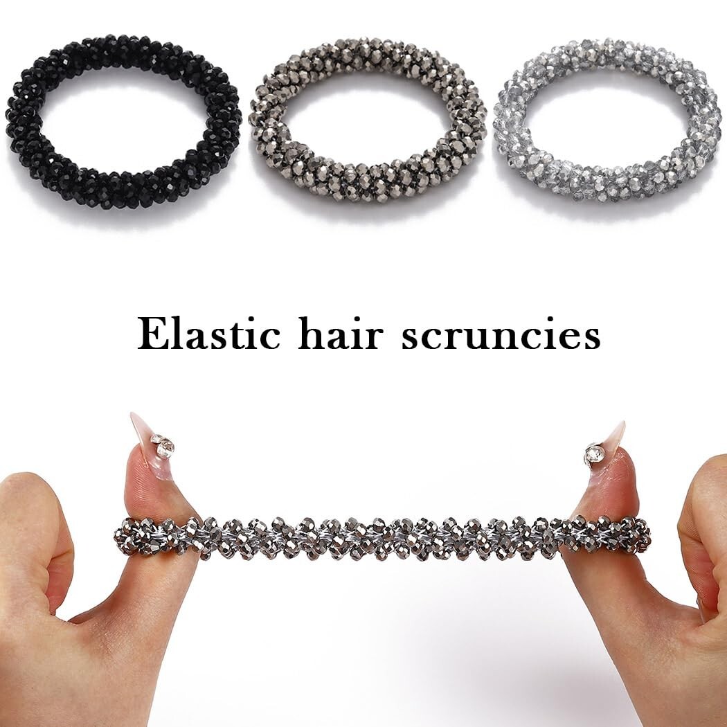 Pearl Hair Ties Rhinestone Ponytail Holder Bead Set Hair Scrunchies Elastic H…
