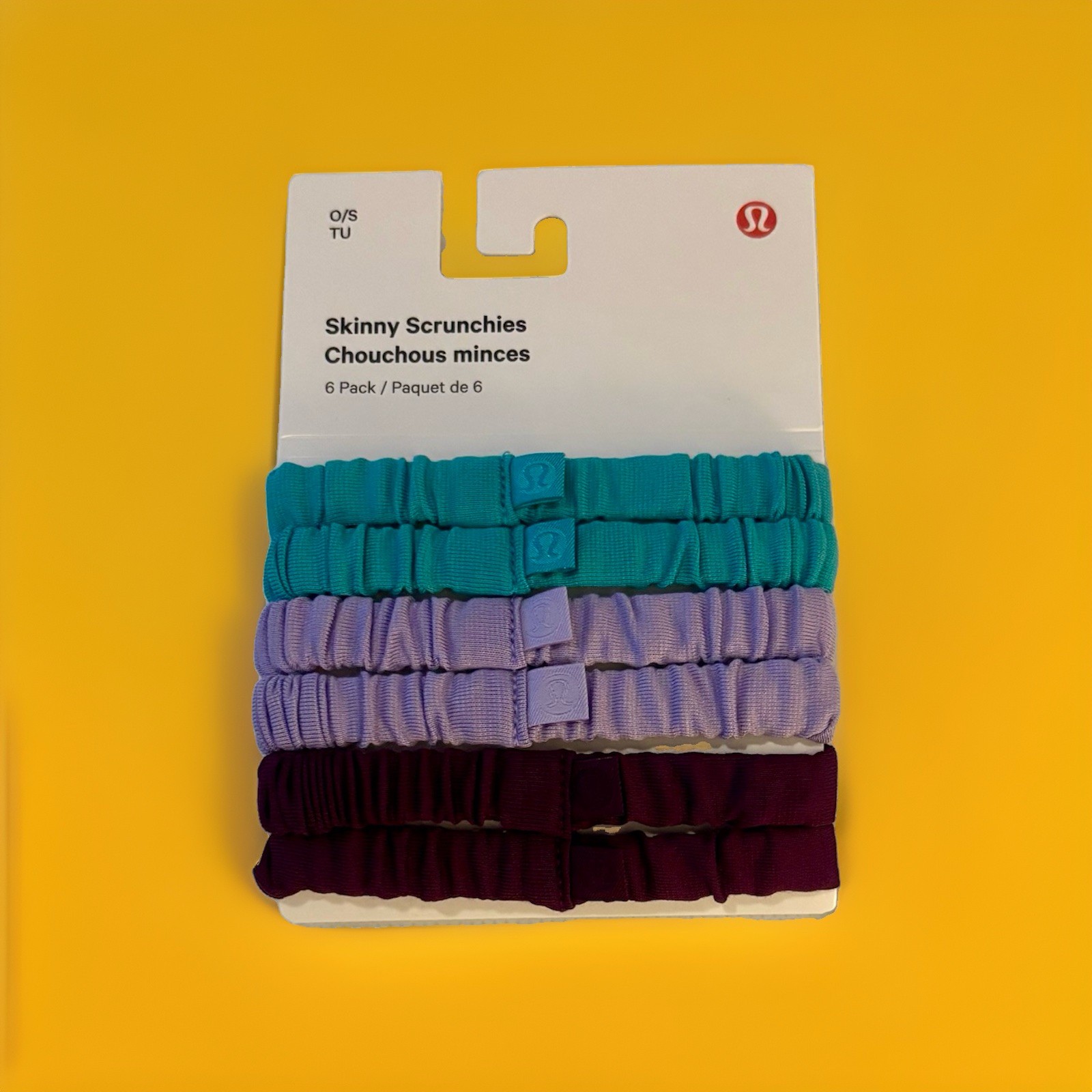 Lululemon 6 Pack Skinny Scrunchies Hair Ties In Teal Plum & Lavender New