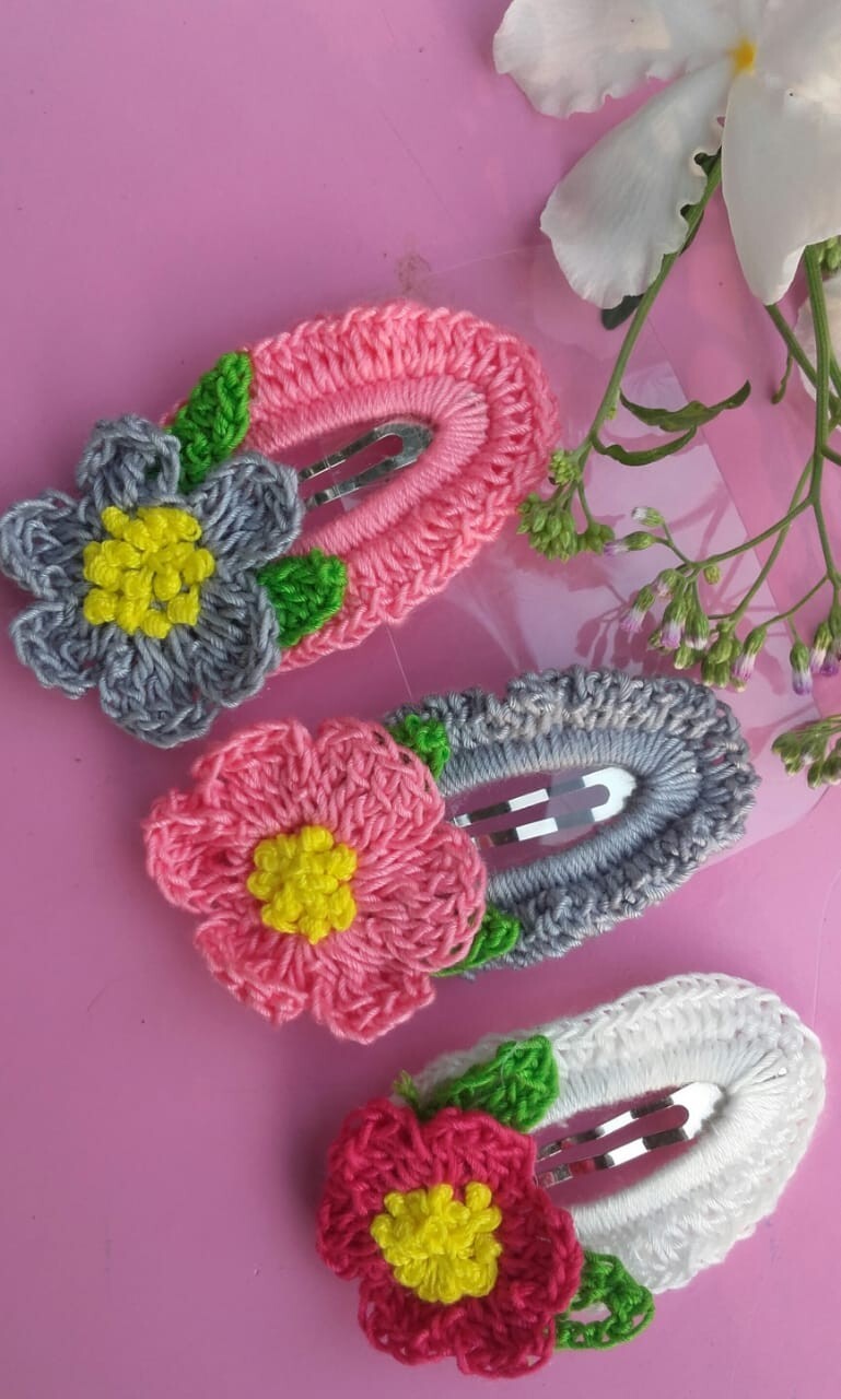 New Handmade Crochet Snap Hair Clip Accessory Girls,Women Fashion Colorful Gift