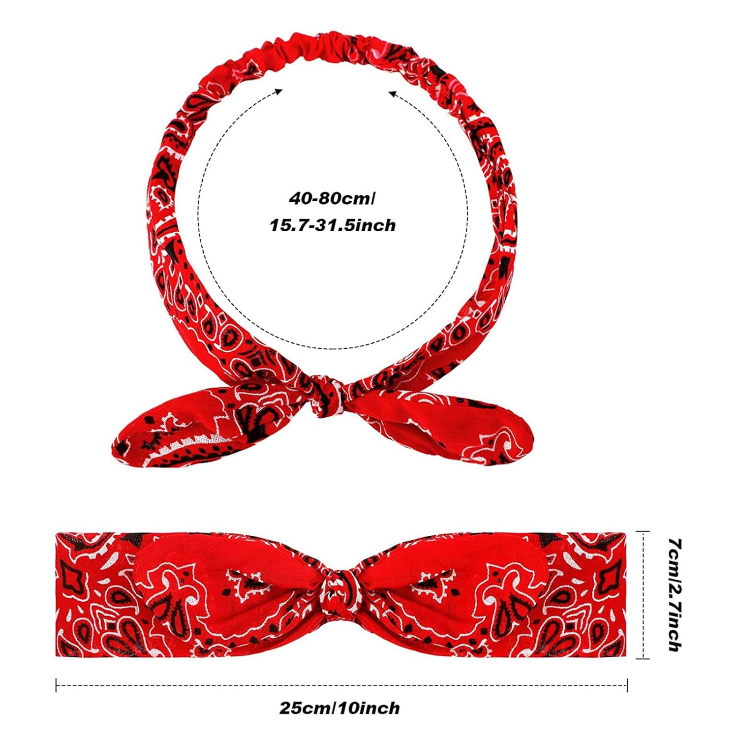 2 Pcs Bandana Headband for Women, Knot Retro Paisley Print Bandana 4Th of July P