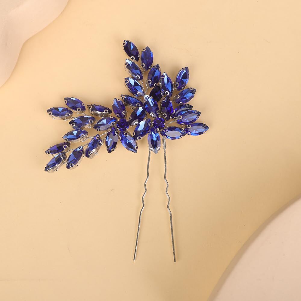 Blue Bridal Teardrop Rhinestone Hair Pins Crystal Silver Gold Wedding Headpiece