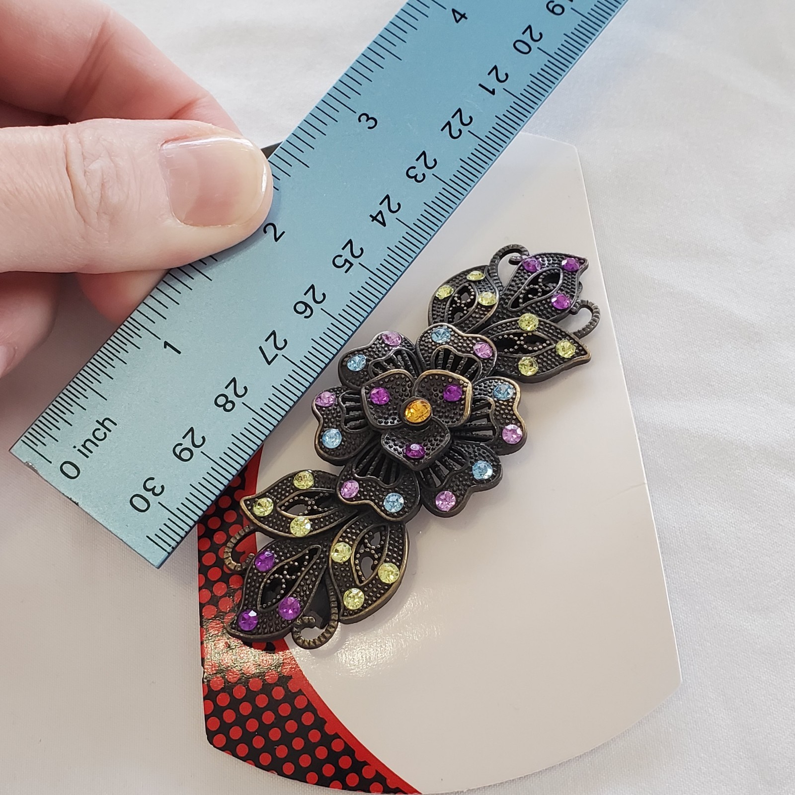 Revlon Metal Flower Hair Barrette Clip Colorful Rhinestones Floral YTK Look New