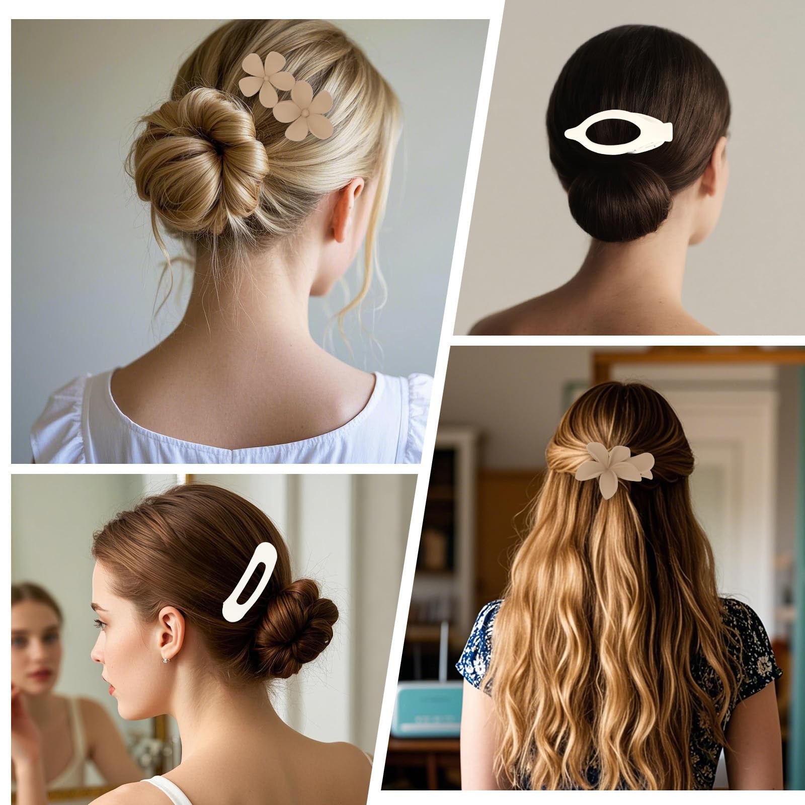 Oblihumoy 10 PCS Flat Hair Clips for Women 5 Styles Non-slip white, brown