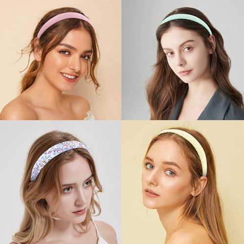 12pcs Headbands for Women Girls Summer Flower Floral Plain Checked Plaid