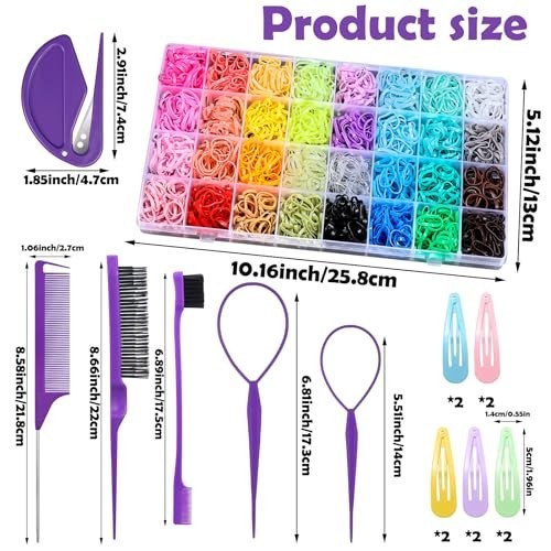 32 Colors Small Hair Rubber Bands with 16 Styling Tools, 2000 Pcs