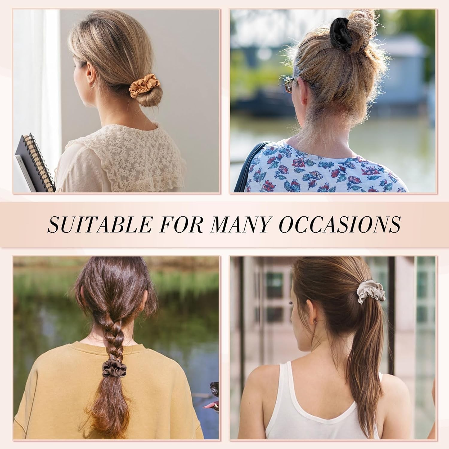4 Pack 100% Mulberry Silk Hair Scrunchies Silk Hair Ties for Hair No Damage