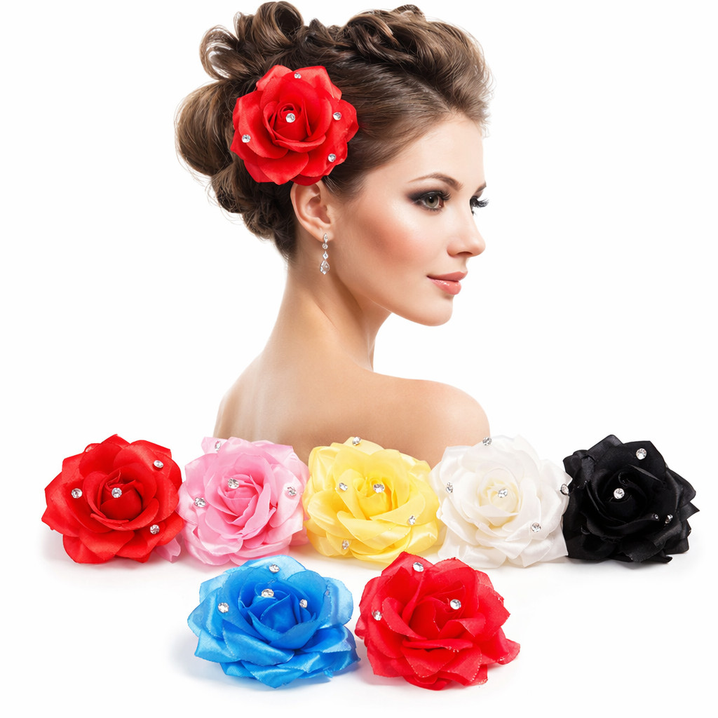 6pcs Rhinestones Bridal Rose Flower Hairpin Brooch Bridesmaid Hair Clip 3.5″