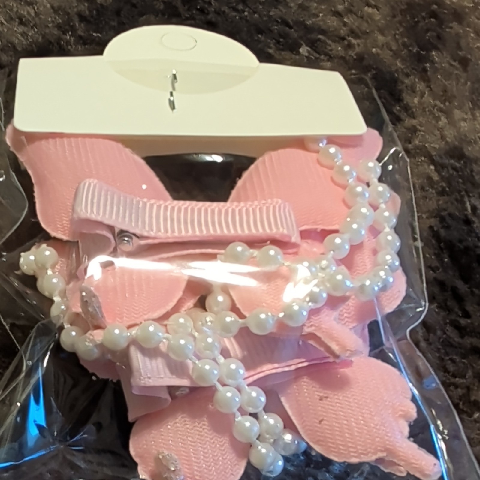 MENG KE AI Pink Butterfly Hair Clip Fabric Rhinestone Beaded Accents Solid