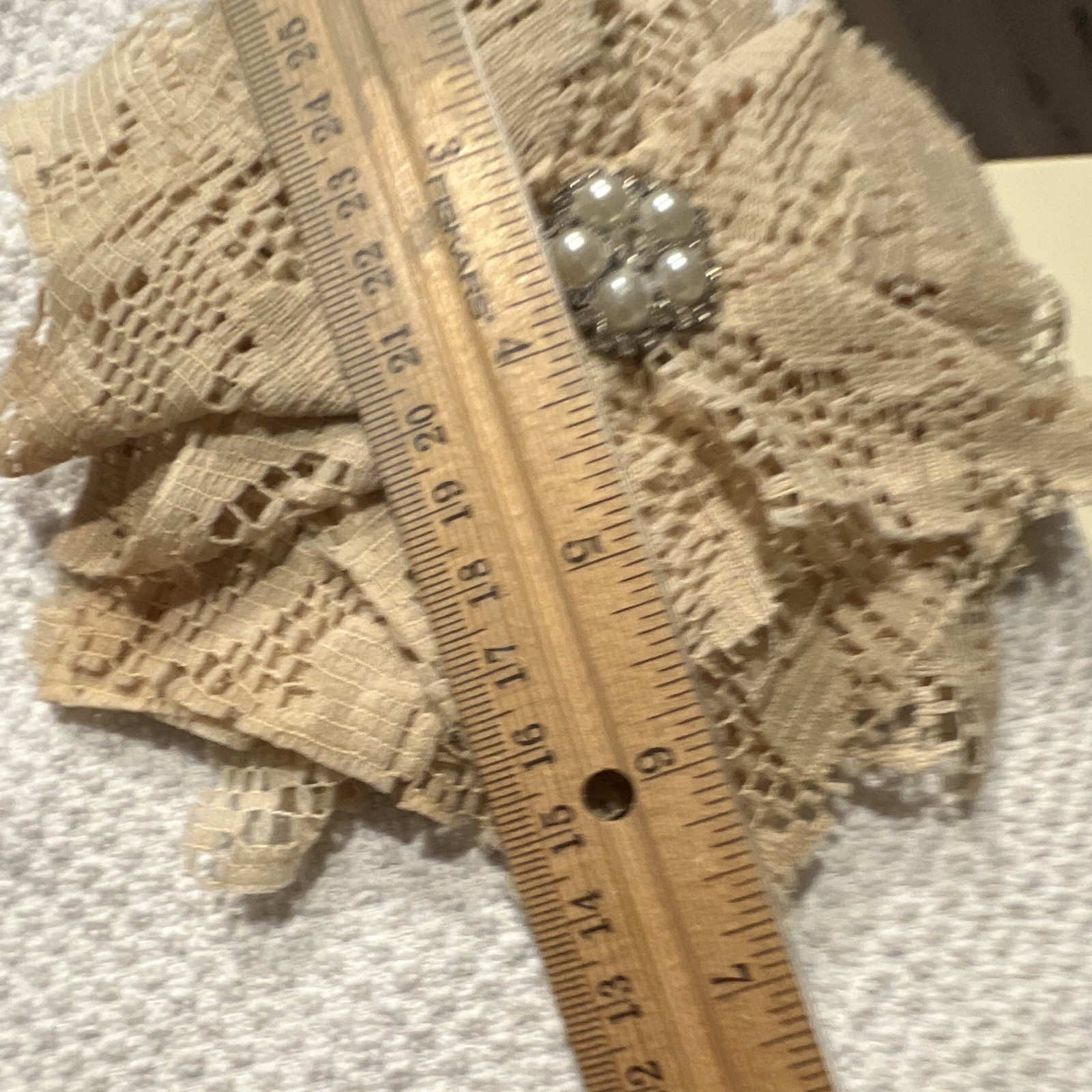 Beige Fabric Flower brooch Floral Lace Design with Pearl Accent