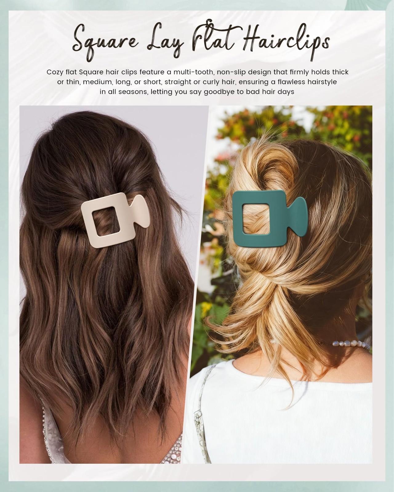 6 Pack Large Flat Square Hair Clips for Women – Nonslip Duckbill Claw Clips, Str
