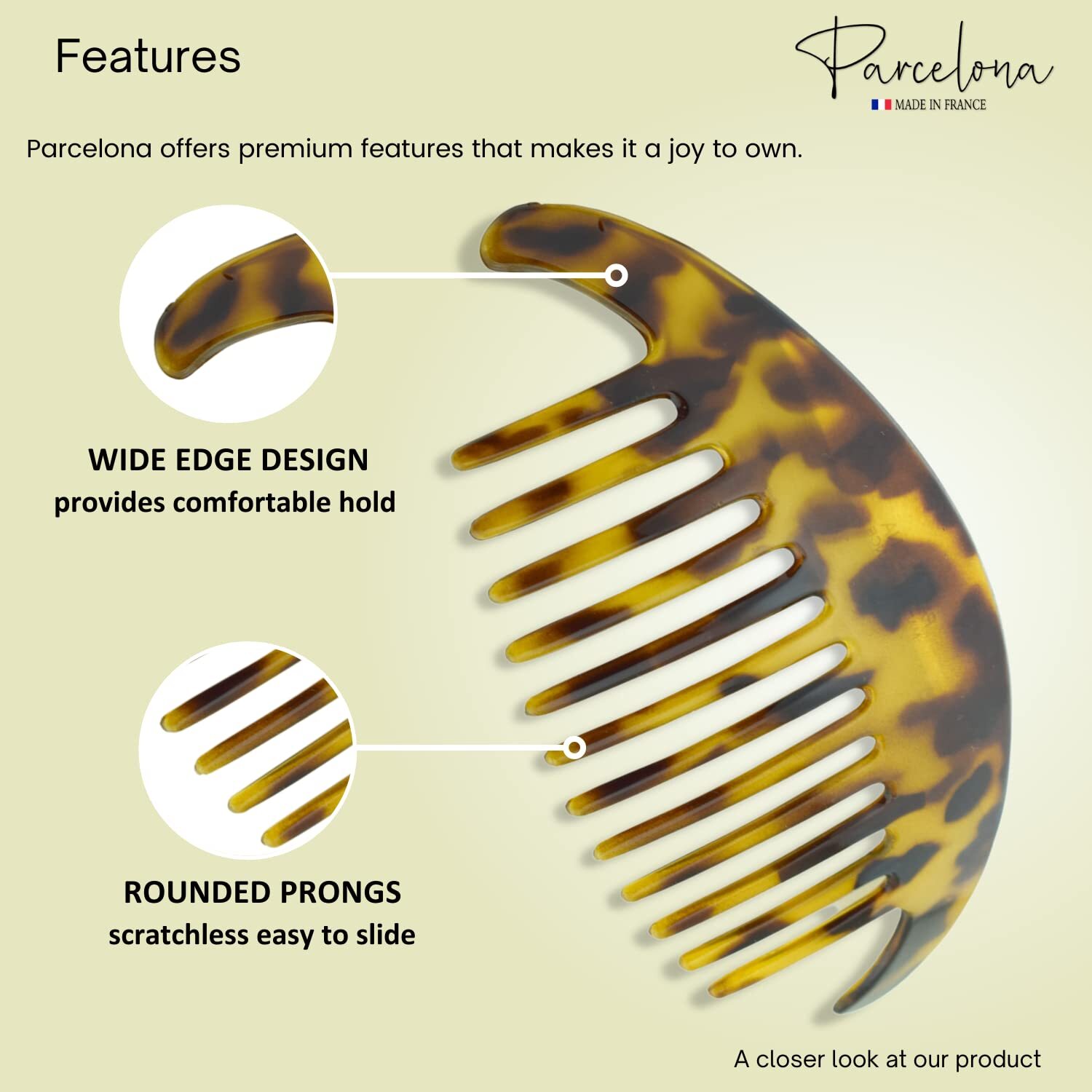 Parcelona French Alice Large Celluloid 12 Teeth Side Hair Combs for Women 2 Pcs