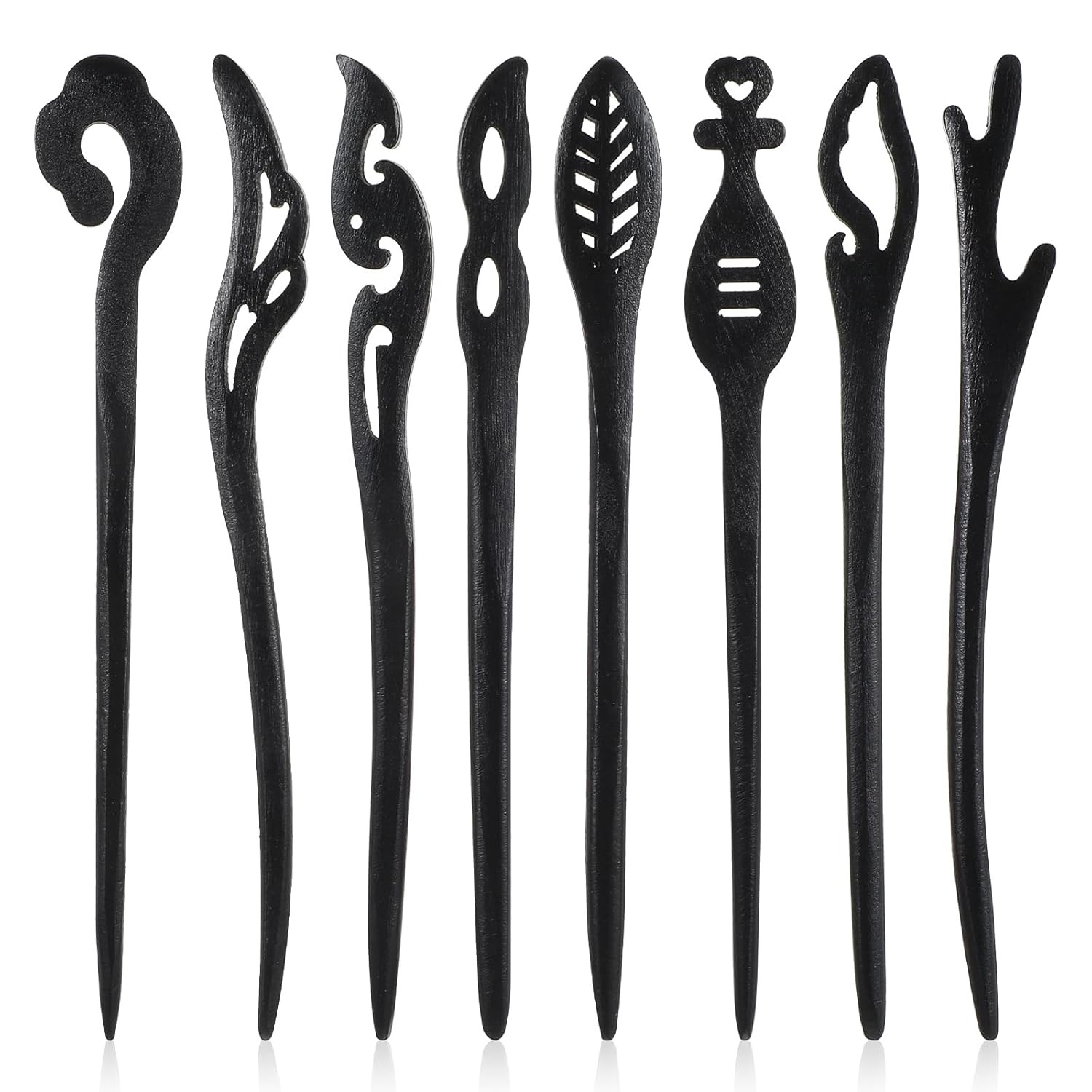 8Pcs Wooden Hair Sticks for Women, Vintage Chinese Chignon Japanese Hair Chopsti