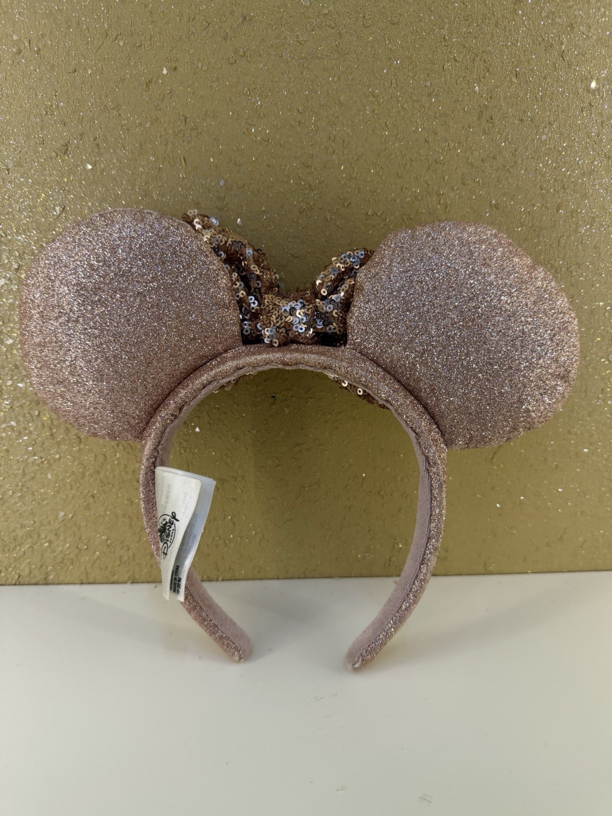 Official Disney Parks Minnie Mouse Ears Headband Rose Gold Sequin Bow Glitter