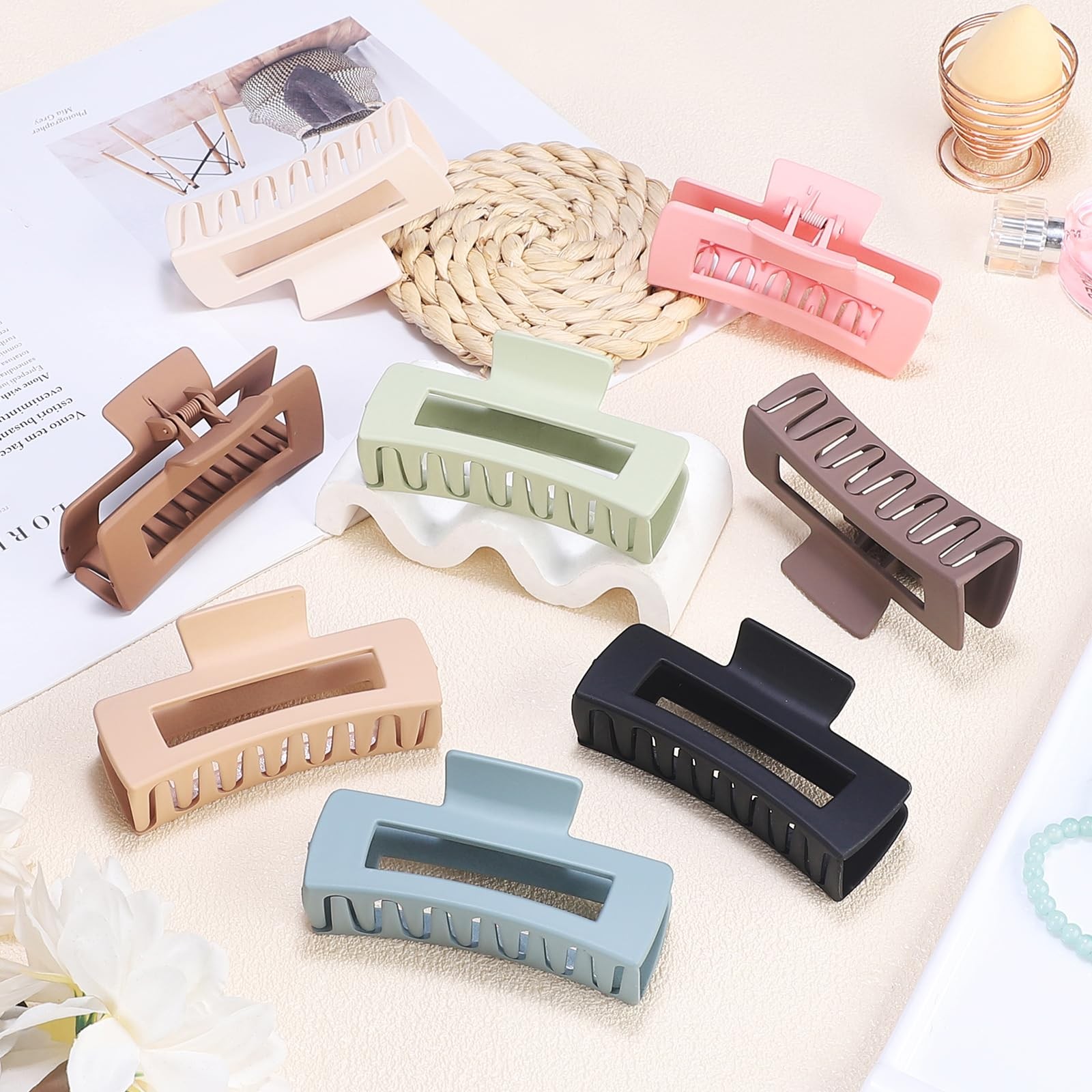 4.1 Inch Large Hair Claw Clips 8 Pcs 1 Count (Pack of 8), Brown Colorful