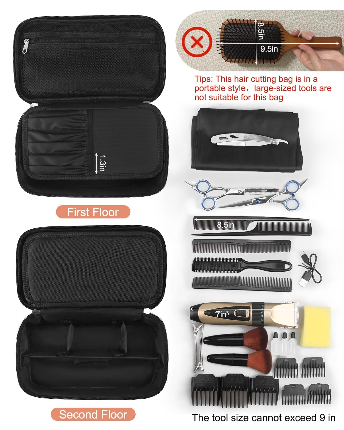 Meiiy Barber Tool Bag, Hair Clipper Bag Cutting 9x5x2.8 inches, Black-s