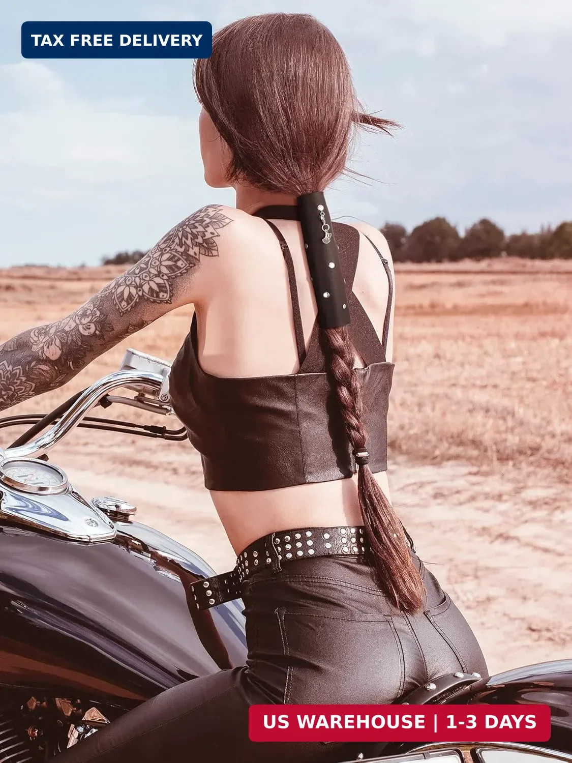 Yinkin 4 Pcs Leather Hair Wrap Motorcycle Ponytail Hair Wrap Ties for Woman PU P