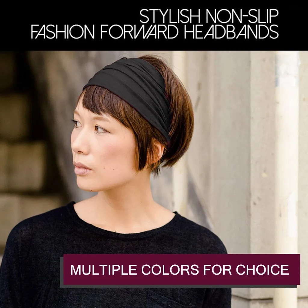 Unisex Headband Wide Turban Stretch Sweatband For Men Women Solid Color.