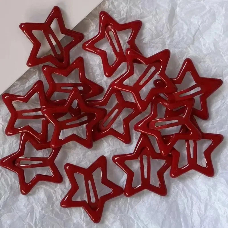 10 Pcs/Lot New Red Star Snap Clip for Girl Waterdrop Barrettes Black Hairpin