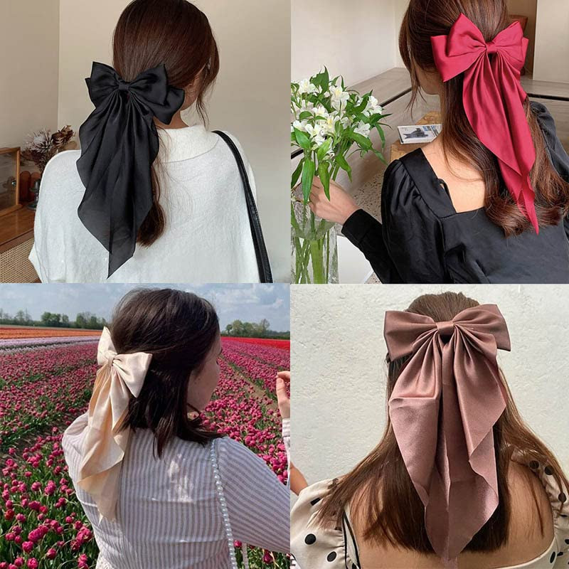Super Big Bow Hair Clips French Style Soild Color Knotted Bowknot Spring Snap Ba