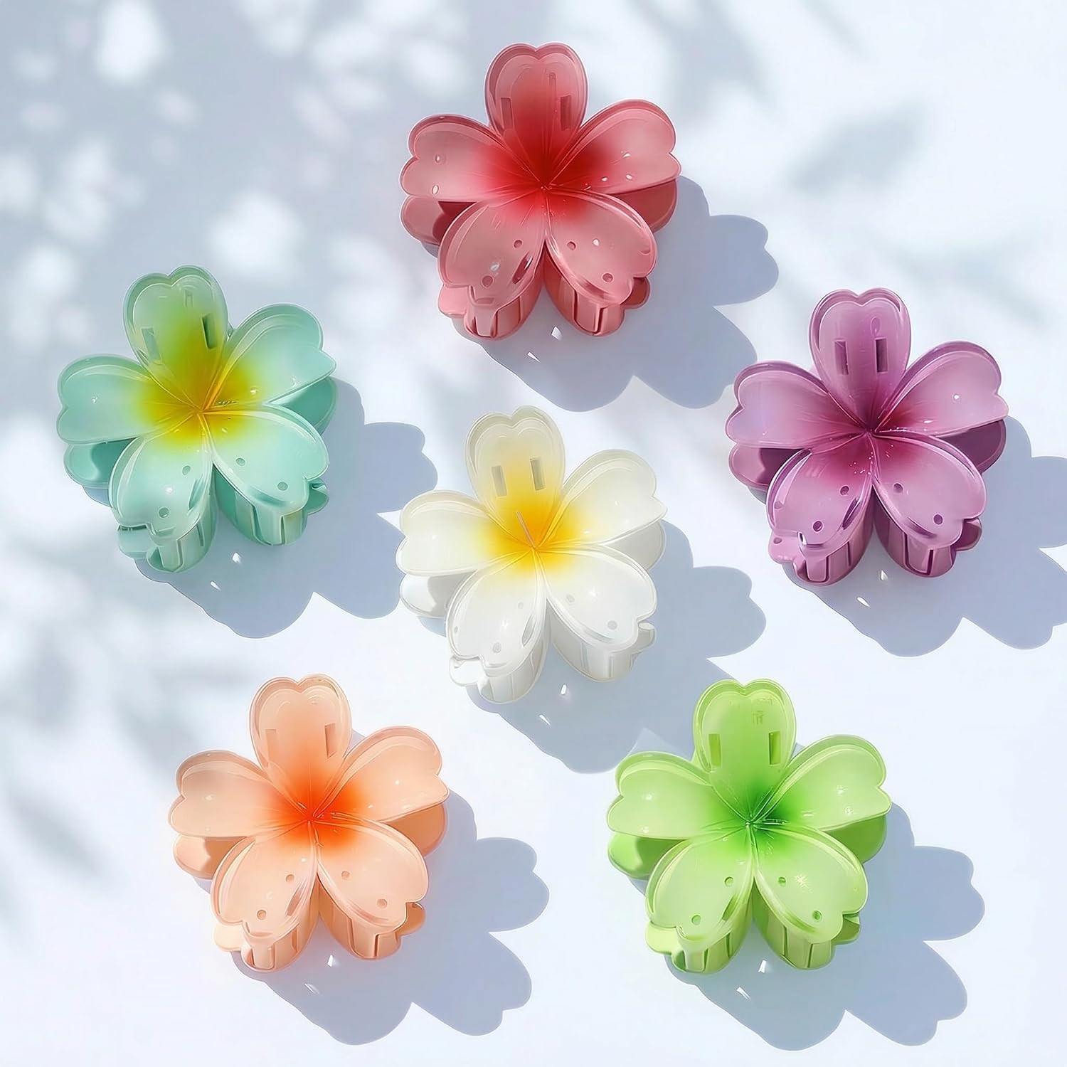 Hawaiian Flower Hair Claw Clips – 6 Pcs for All Hair Types, Strong Hold